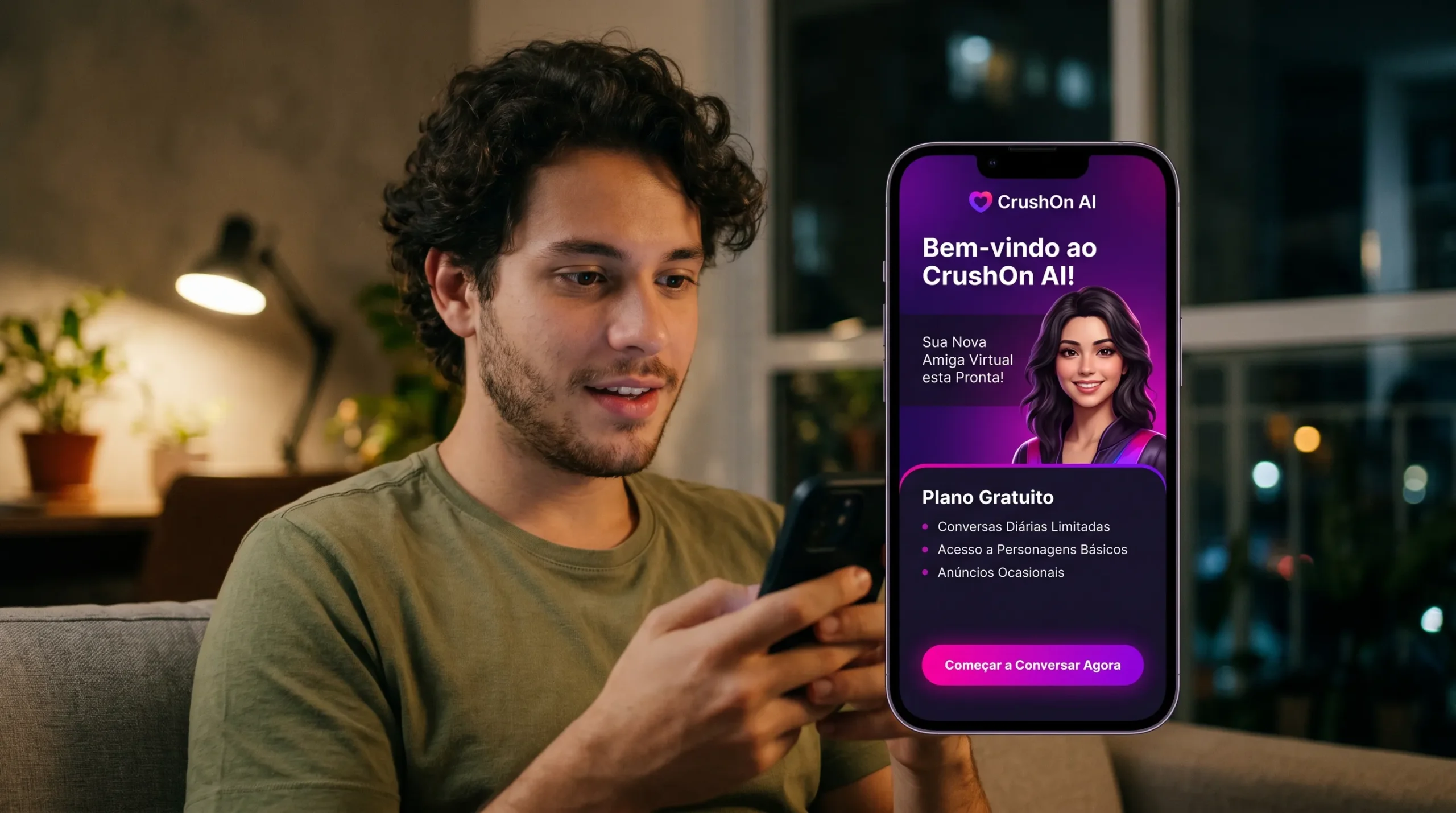 CrushOn AI grátis — o que esperar do plano gratuito da plataforma de namorada virtual