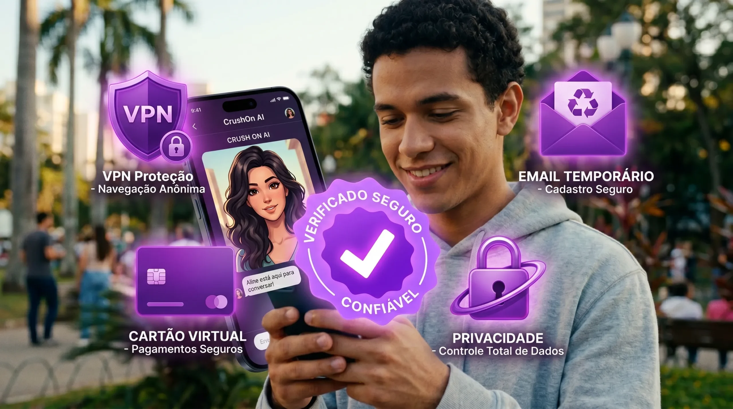 CrushOn AI privacidade — práticas recomendadas com VPN email temporário e cartão virtual