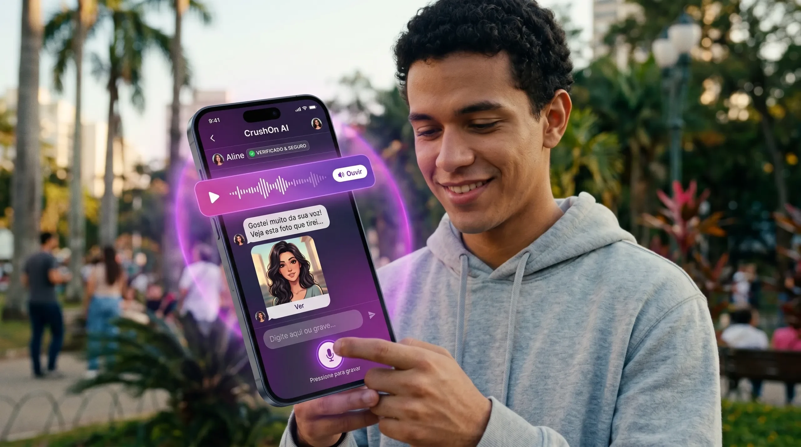 CrushOn AI voz e imagem — como usar mensagens de voz e envio de fotos no app