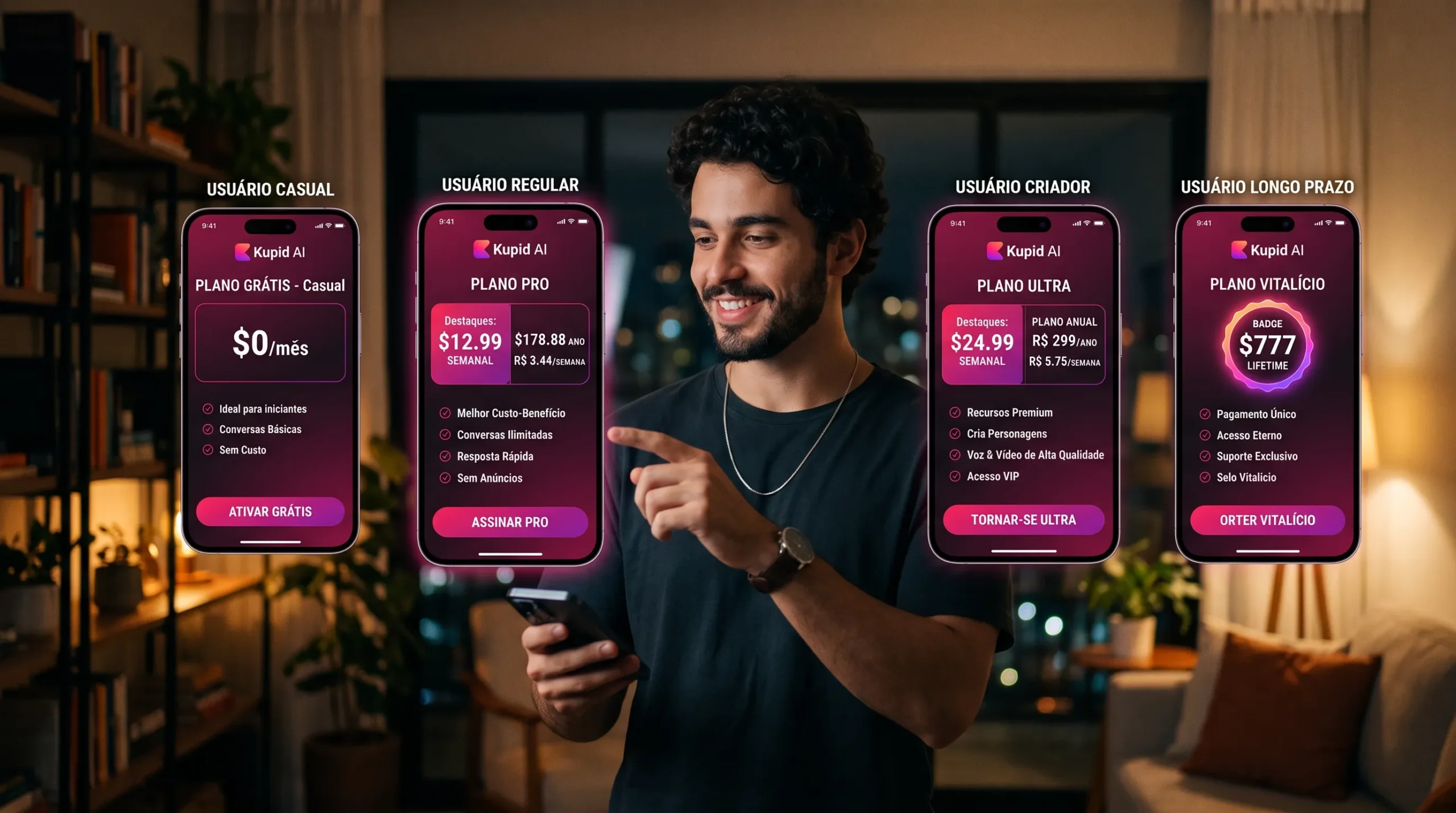 Kupid AI qual plano escolher — comparativo por perfil casual regular criador e longo prazo